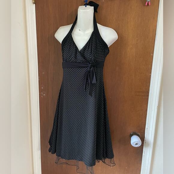Y2k Black and White Polka Dot Halter Dress - Picture 1 of 7